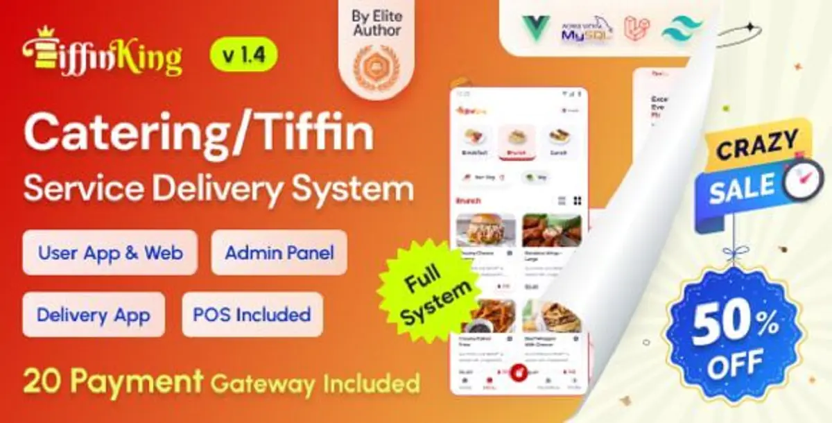 TiffinKing - Catering/Tiffin Food Ordering System with Admin Panel & Delivery Man App | POS